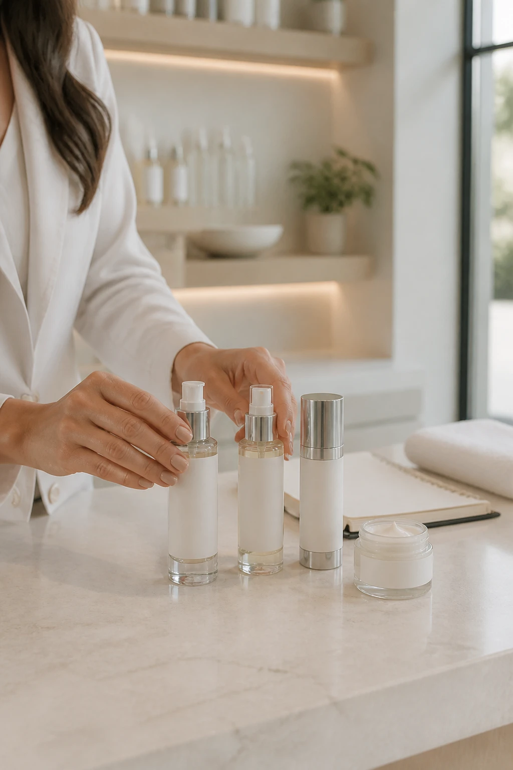 Provider arranging a personalized medical-grade skincare regimen